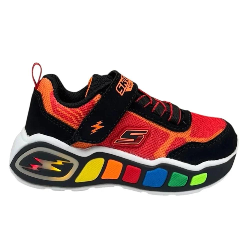 Skechers Toddler Boys Light-Up Sneaker Size 8 Slip-on Black Red Multicolor Shoes